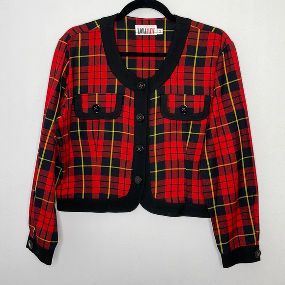 Vintage plaid cropped preppy shirt cardigan - Picture 1 of 8